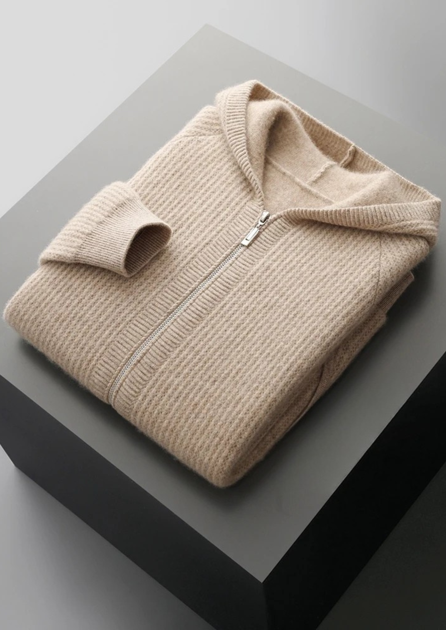 Cavallo Wool Ribbed Zipper Hoodie