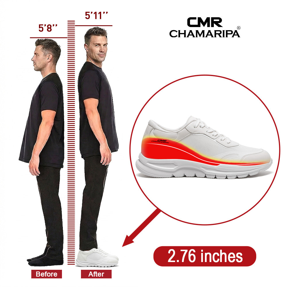 7 CM / 2.76 Inches CMR CHAMARIPA Elevator Shoes For Men | Off-White Breathable Mesh Sneakers