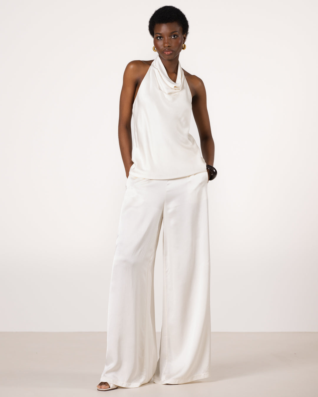 Carmen Backless Halterneck Top | Ivory
