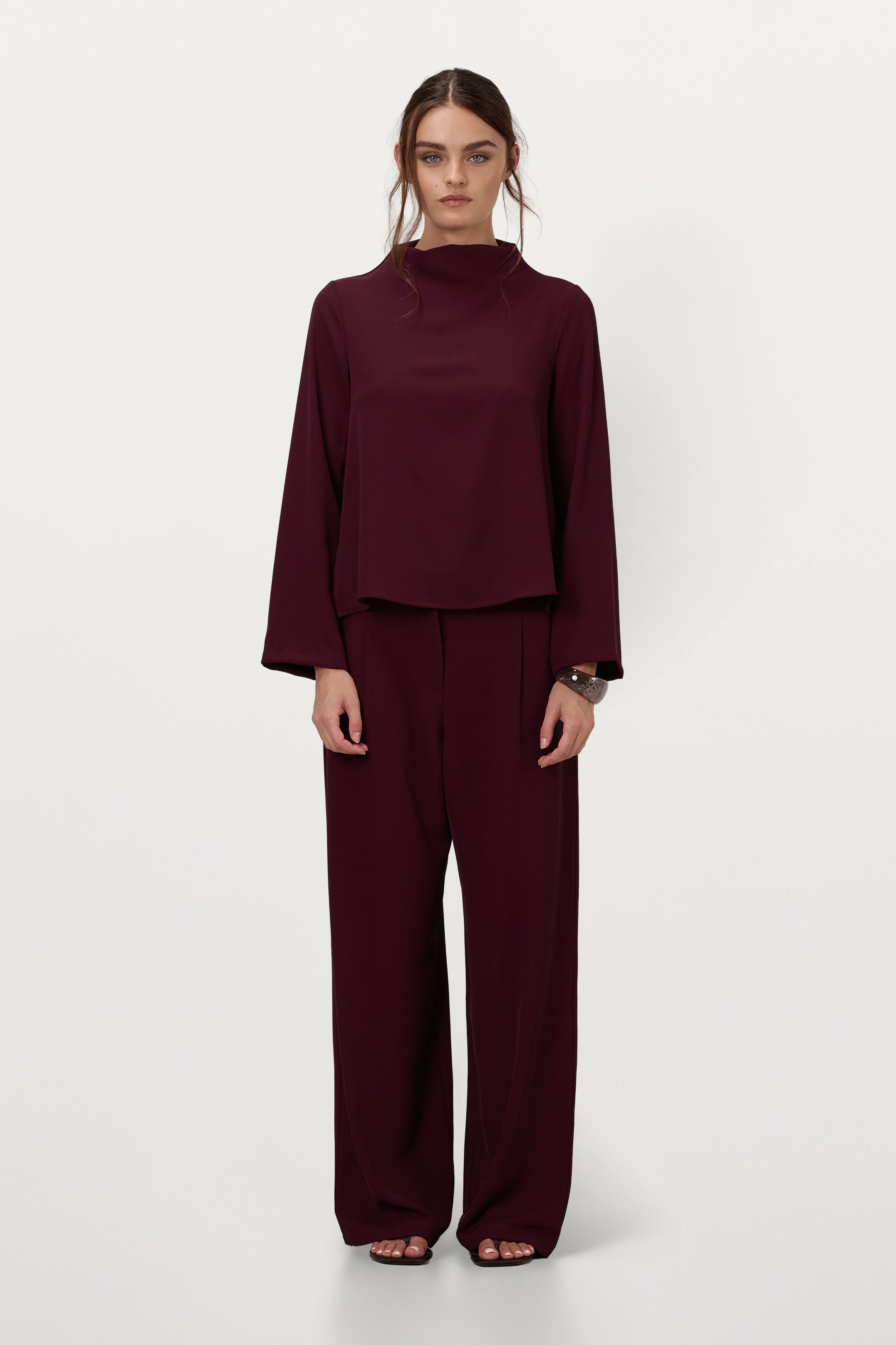 Lana High Neck Top | Burgundy