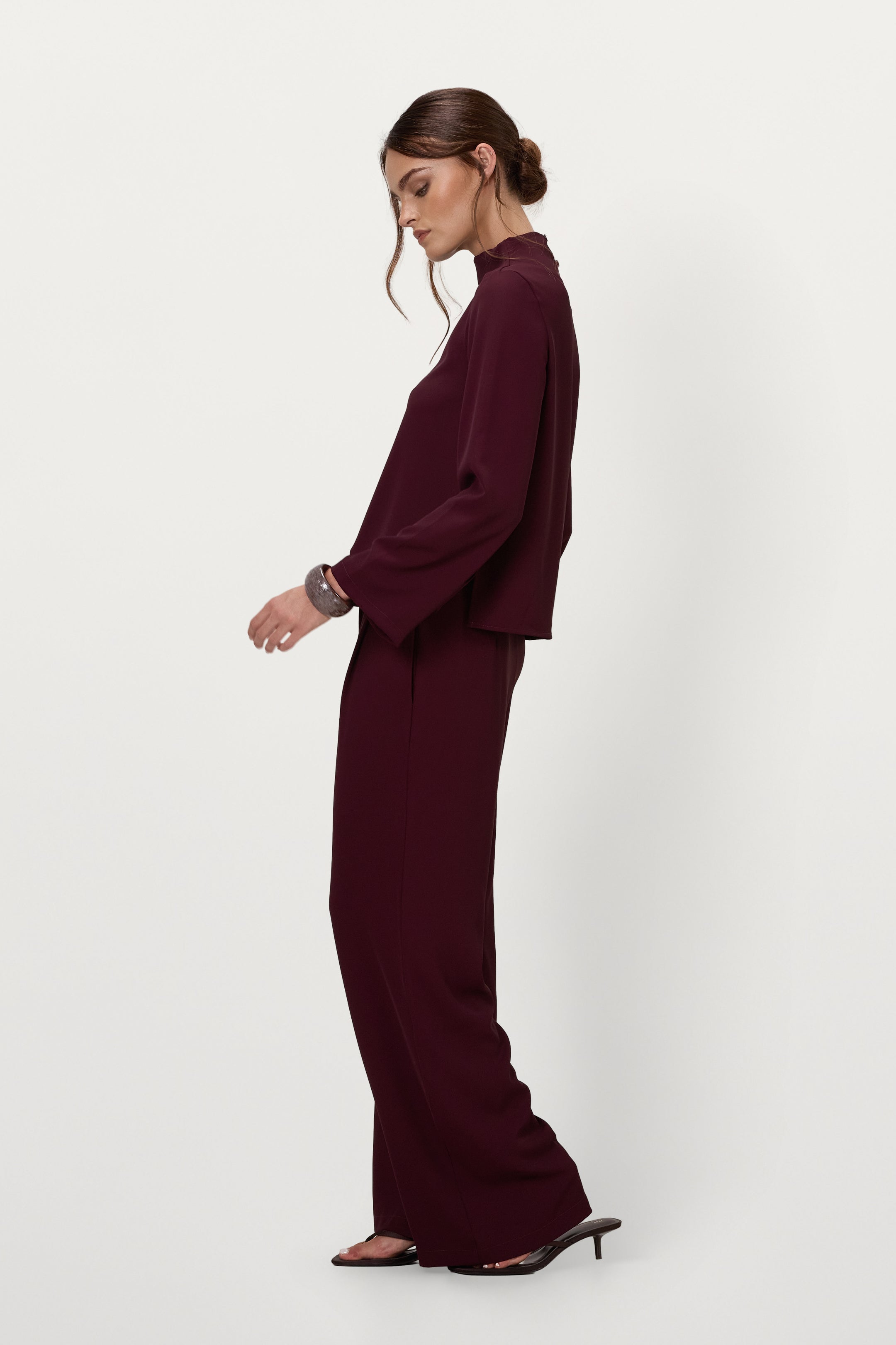 Lana High Neck Top | Burgundy