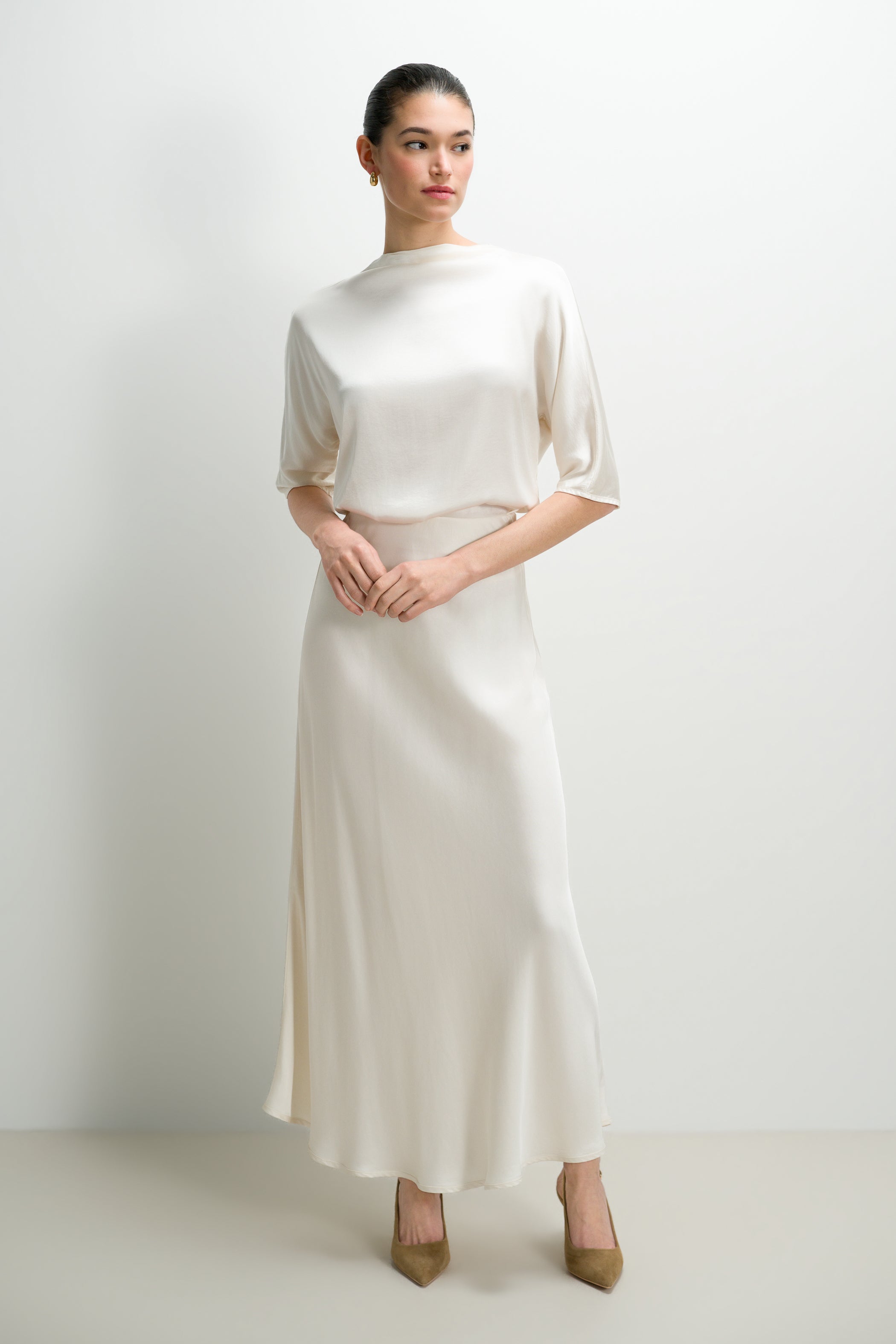 Genevieve Back Tie Satin Top | Ivory