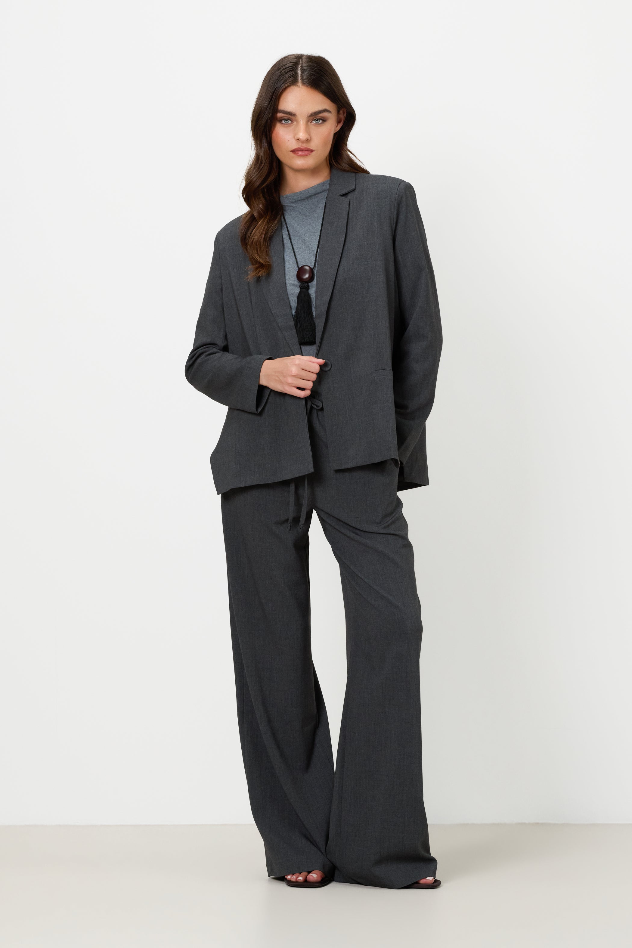 Neve Drawstring Trousers | Dark Grey Melange