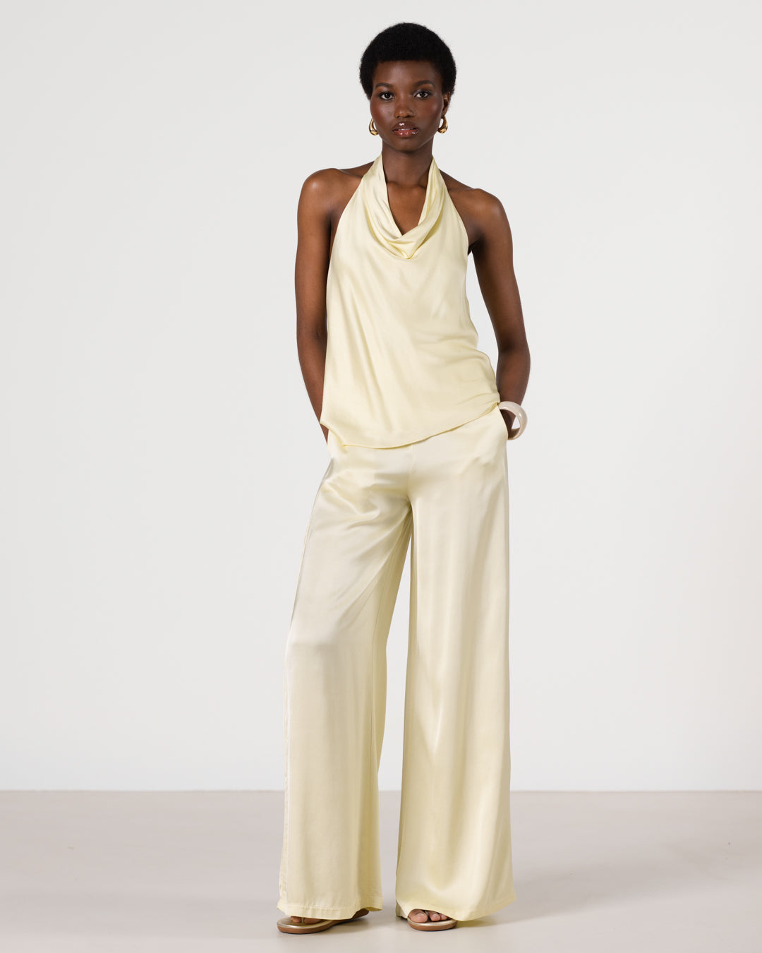 Carmen Backless Halterneck Top | Butter Yellow