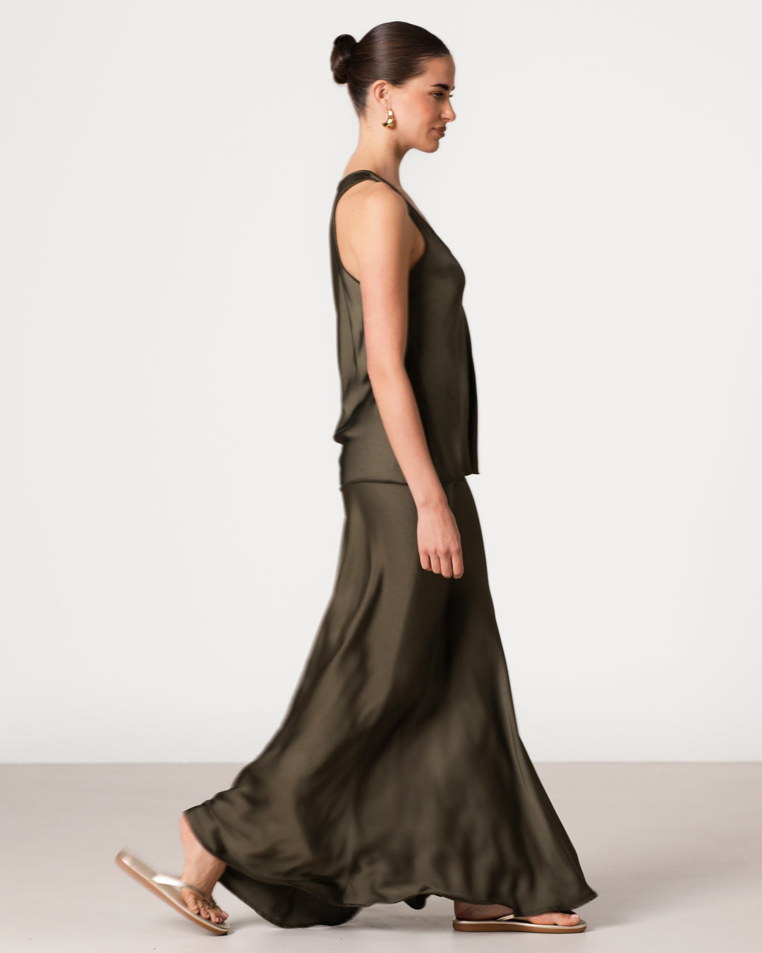 Demi Satin Vest Top | Khaki