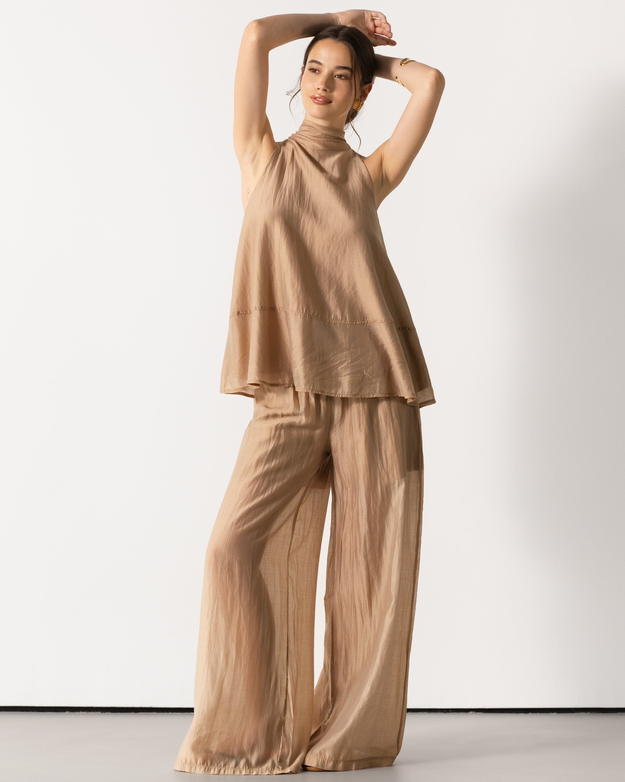 Clotilde Halterneck Tie Back Top | Sand
