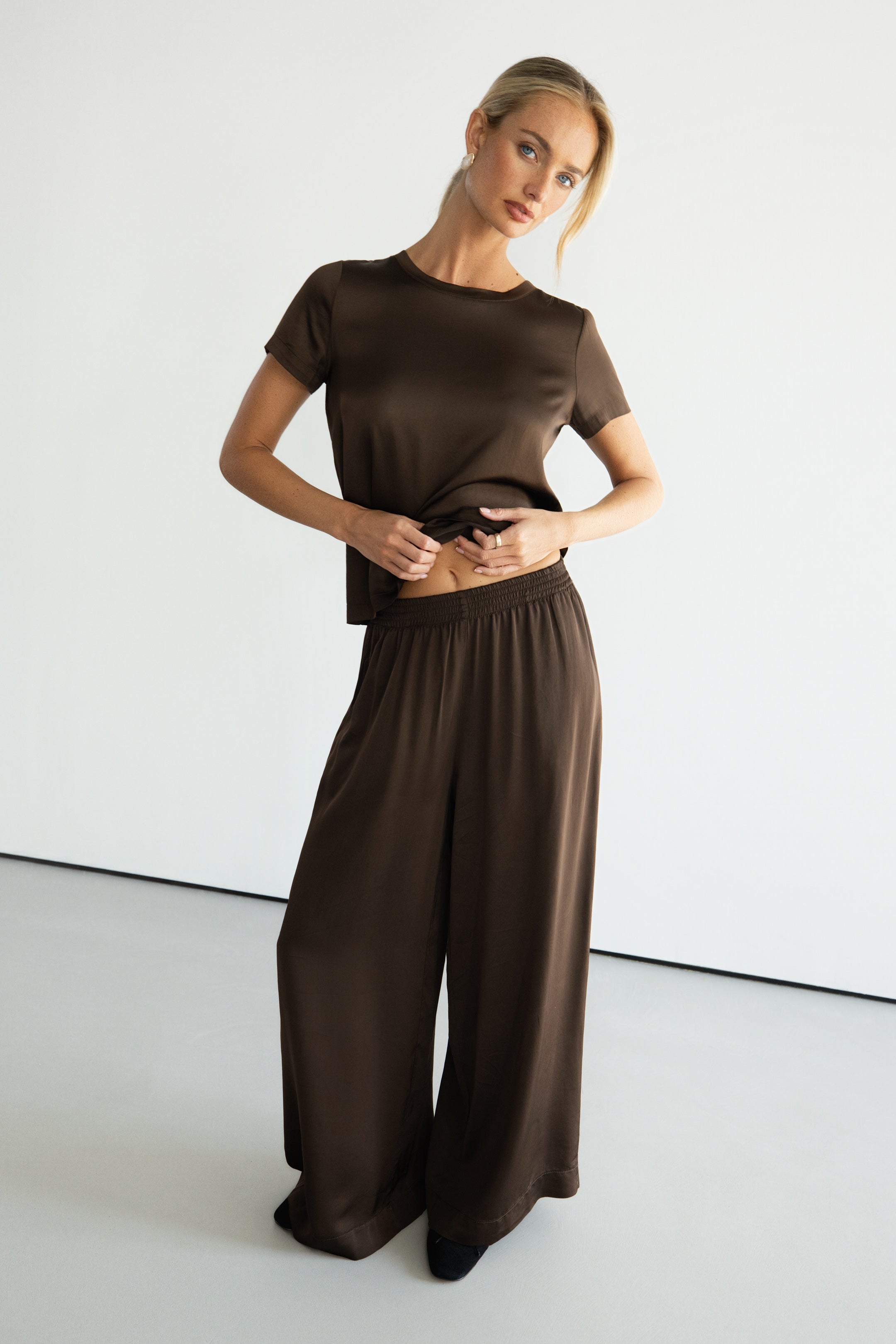 Matilda Satin T-Shirt | Chocolate Brown