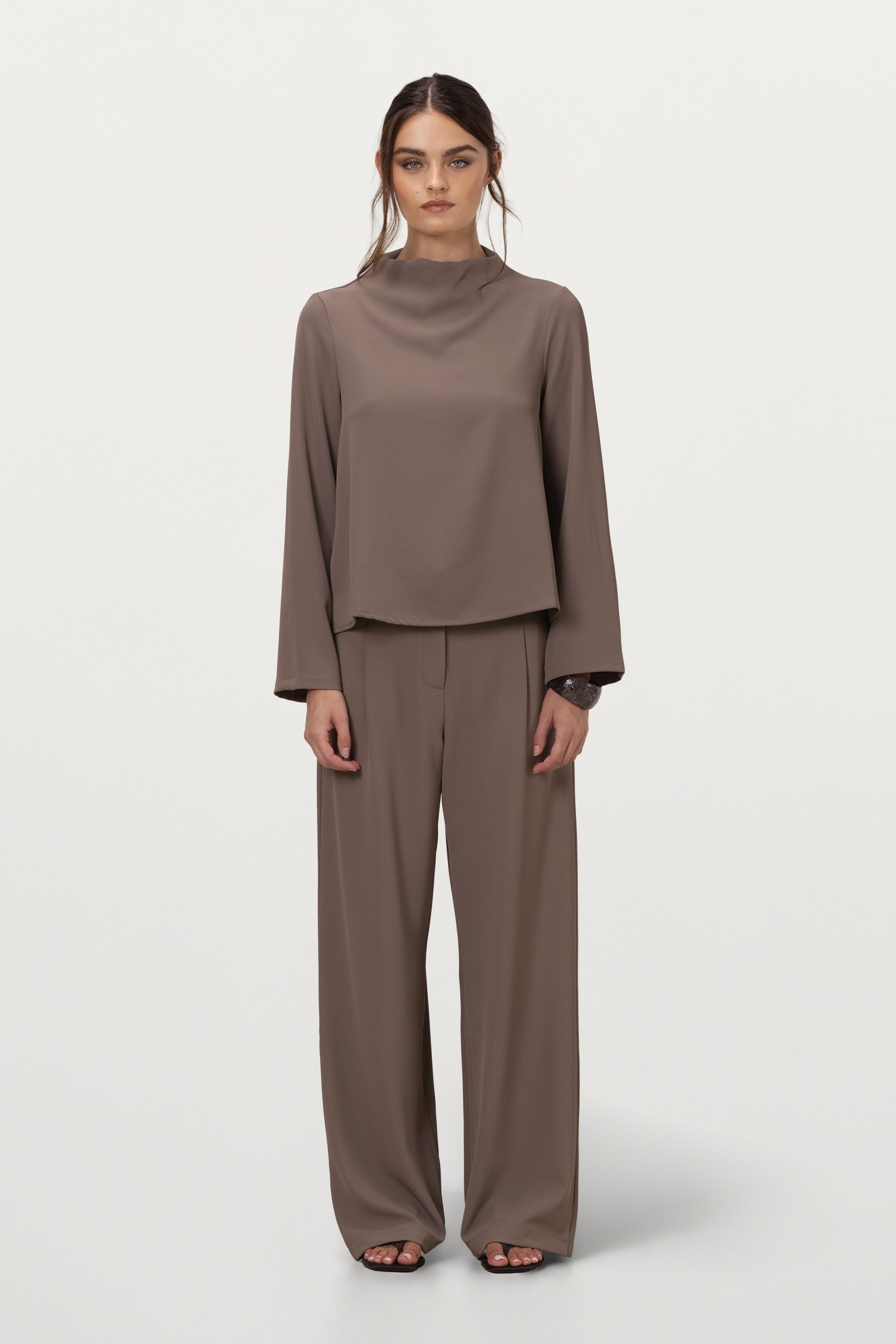 Lana High Neck Top | Taupe
