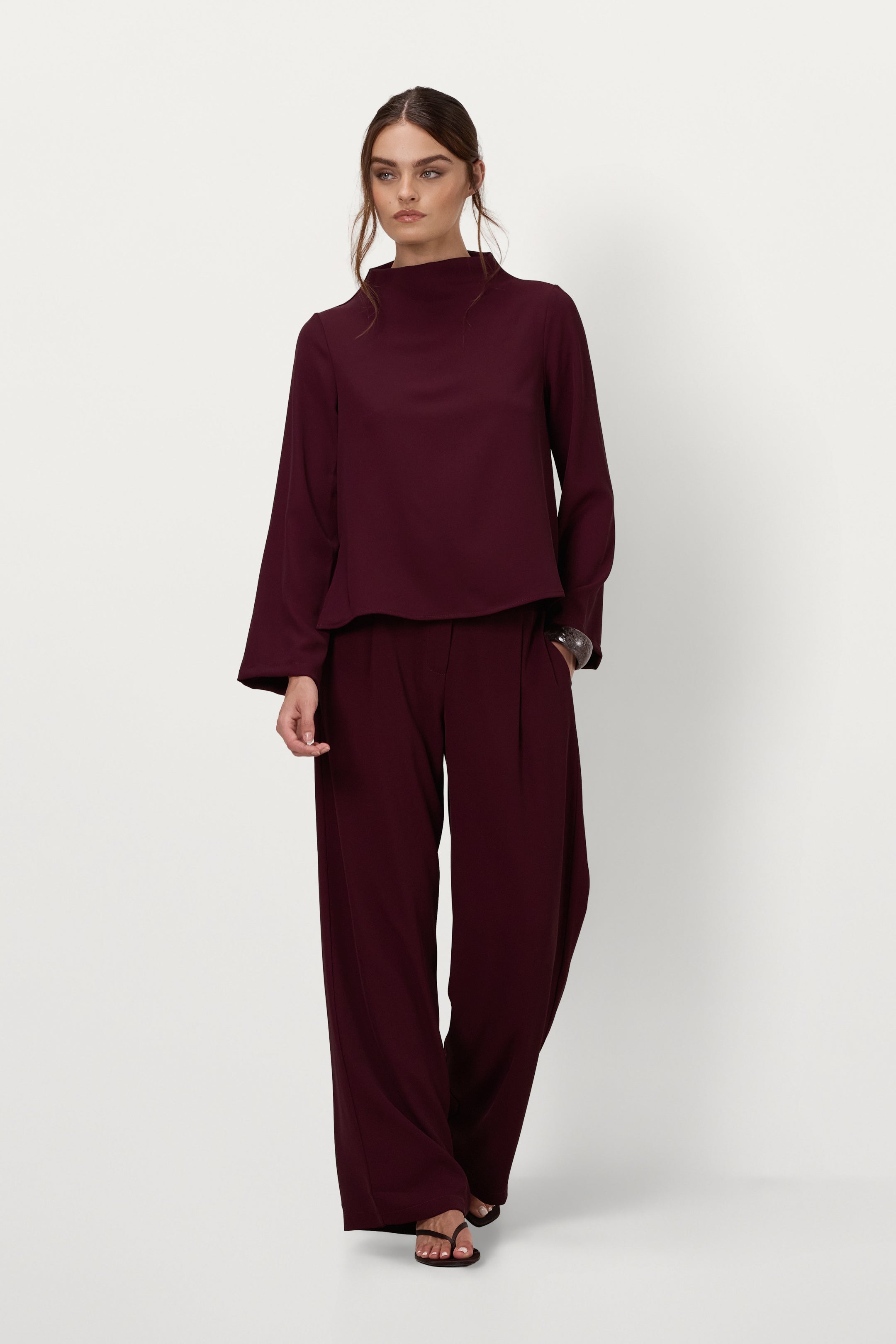 Lana High Neck Top | Burgundy