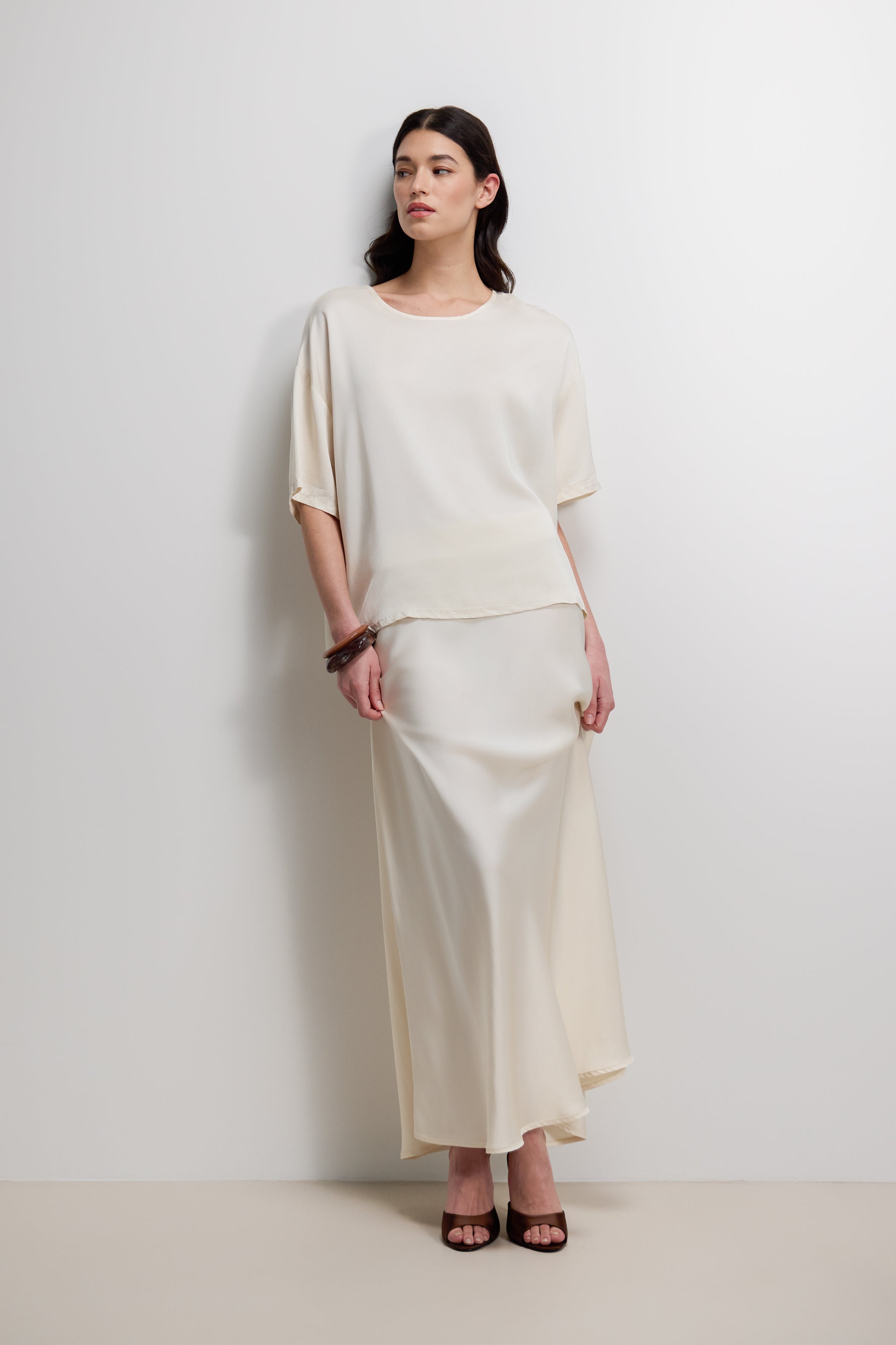 Mila Back Slit Satin Top | Ivory