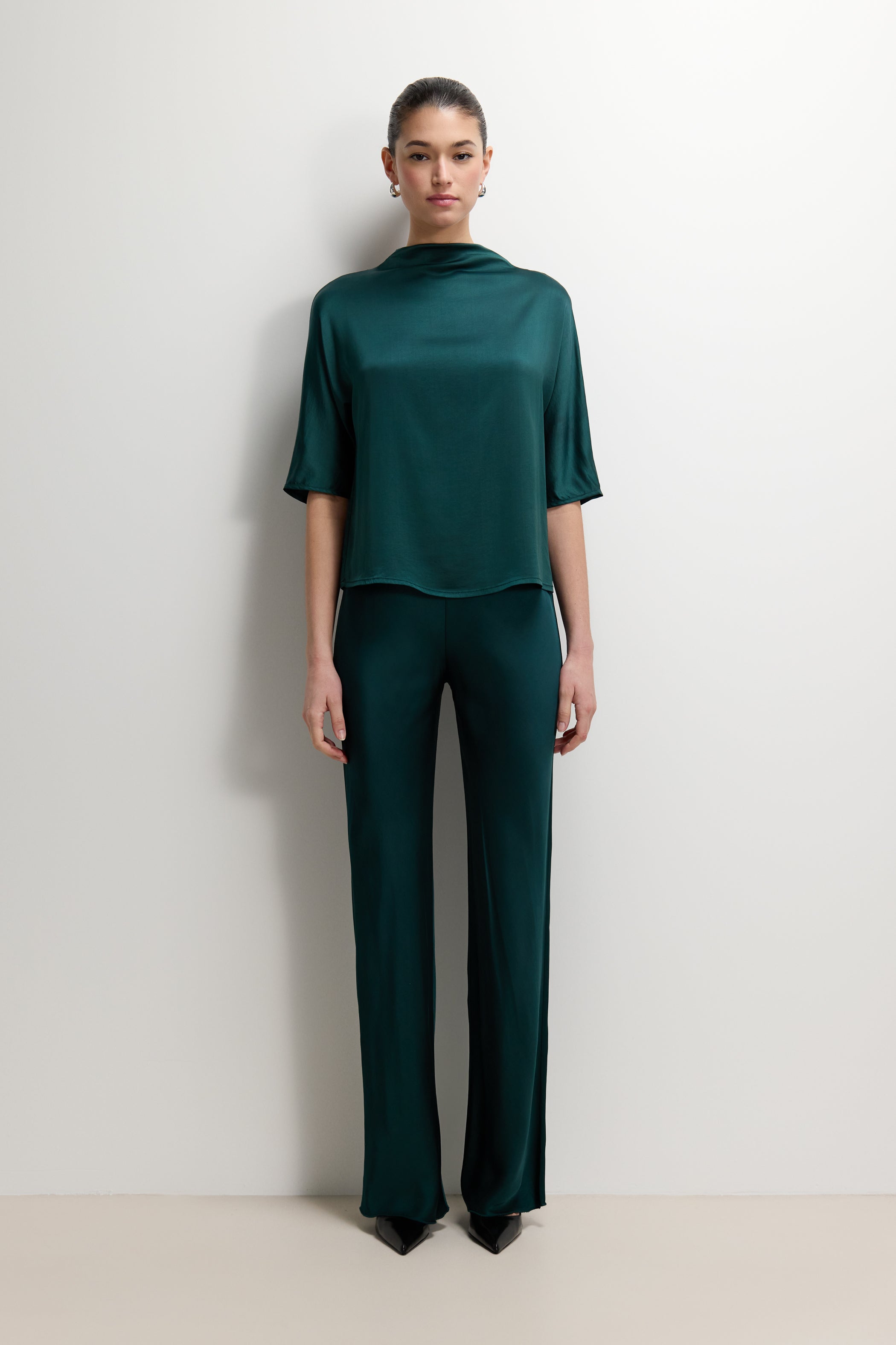 Genevieve Back Tie Satin Top | Teal