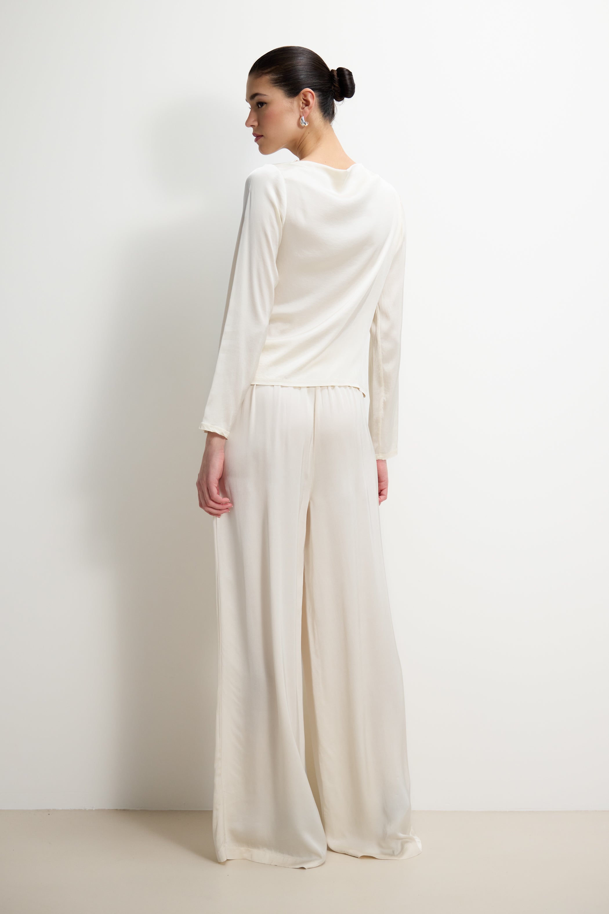 Claudia Elastic Waist Satin Trousers | Ivory