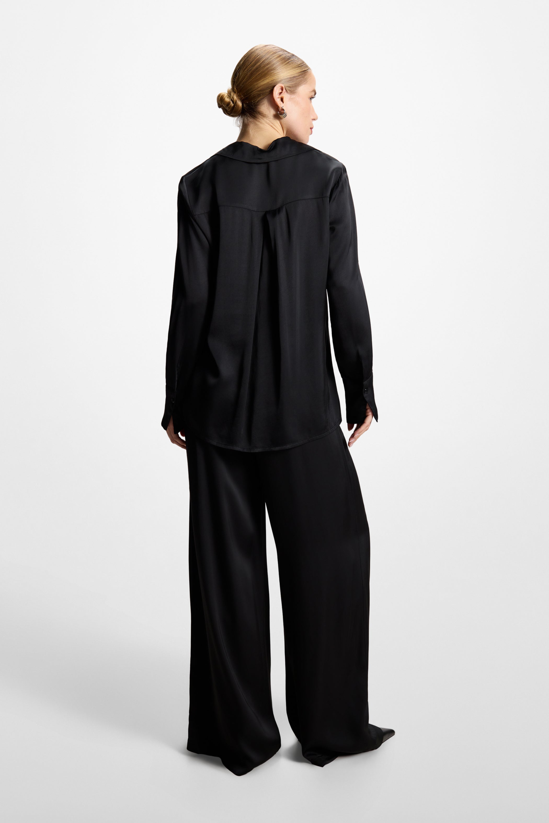 Claudia Elastic Waist Satin Trousers | Black