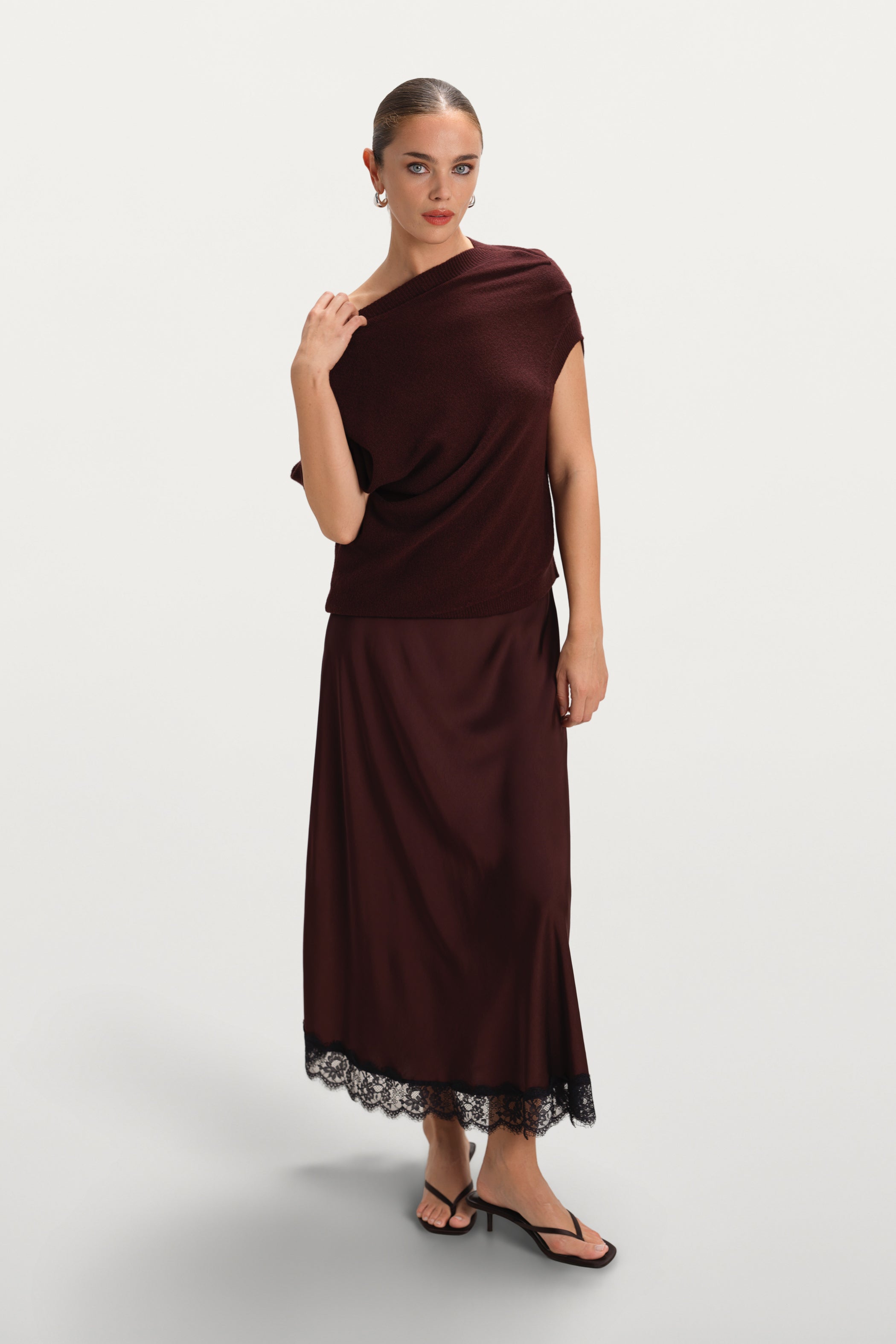 Sofia Lace Satin Skirt | Amethyst Plum