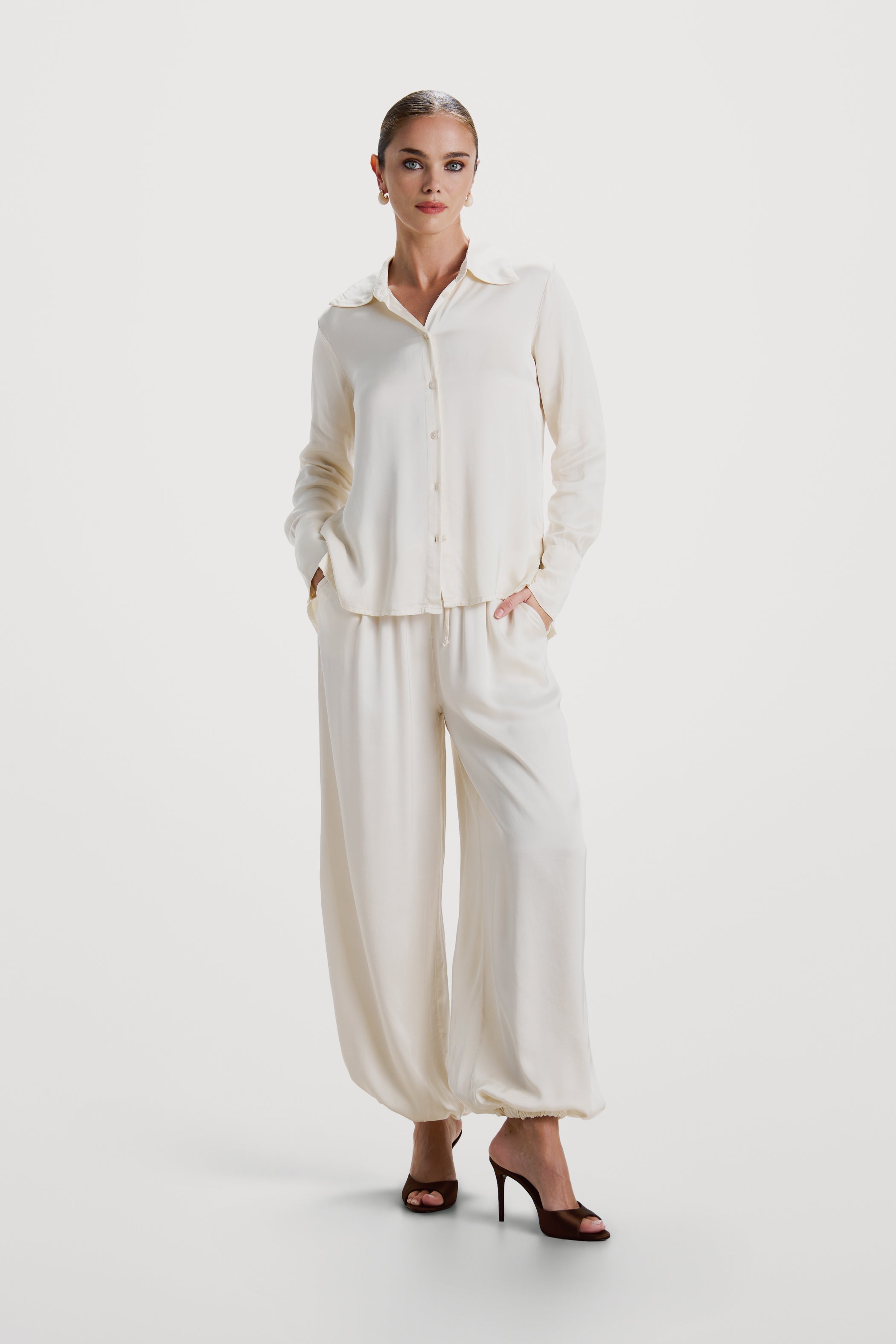 Belle Balloon Satin Trousers | Ivory