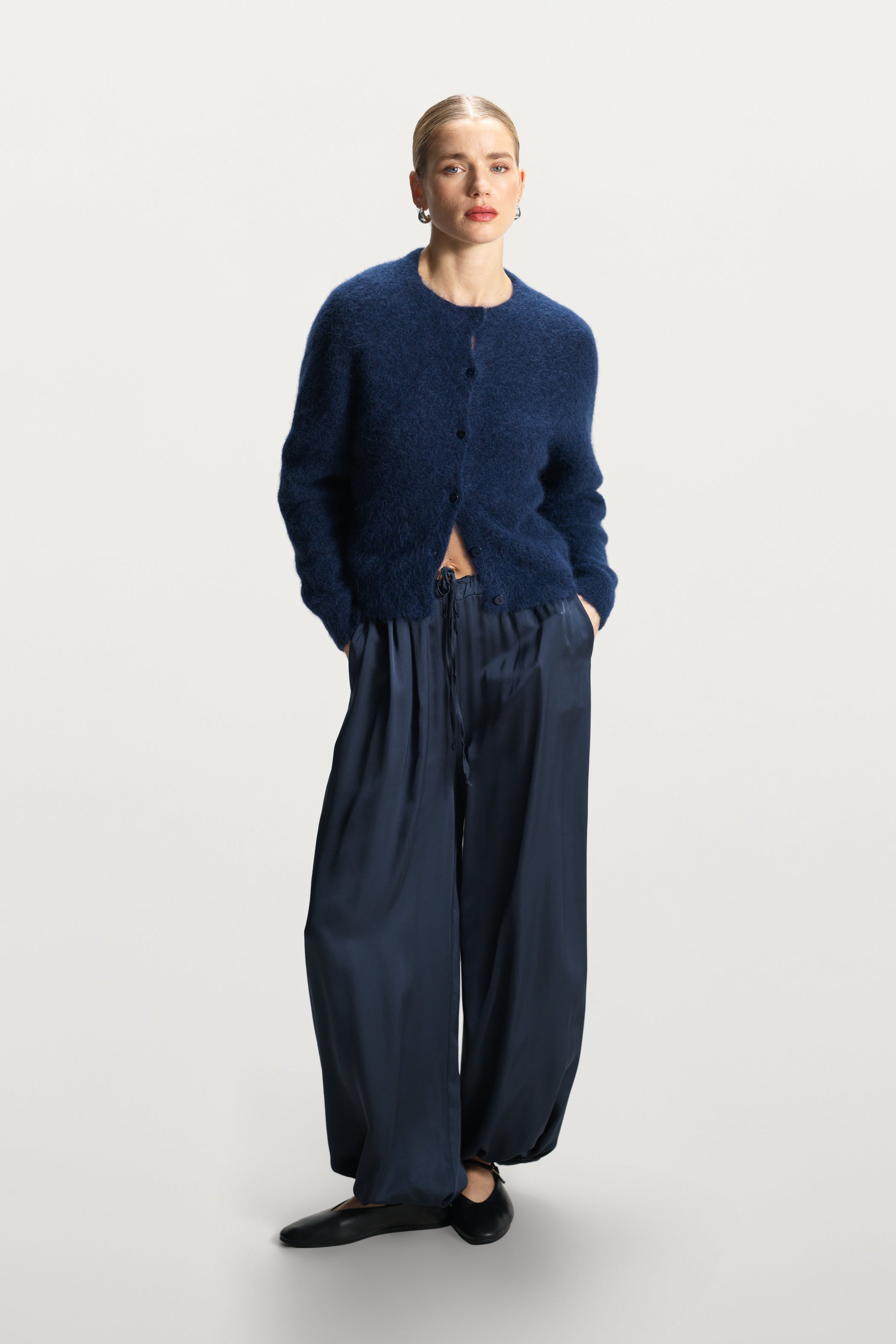 Belle Balloon Satin Trousers | Ink