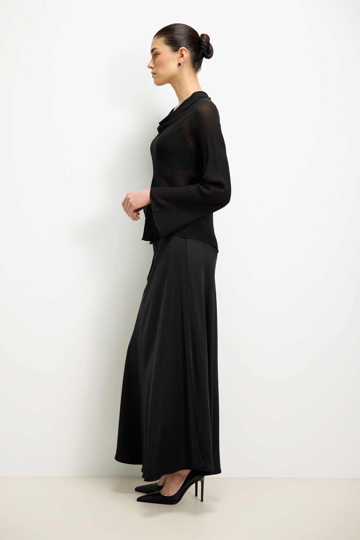 Camilla Bias Satin Skirt | Black
