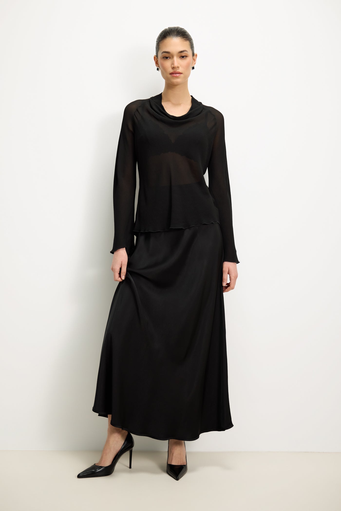 Camilla Bias Satin Skirt | Black